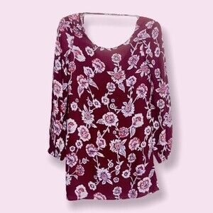 Billabong Boho Floral Tunic Mini Dress Purple Long Sleeve Womens Size XS